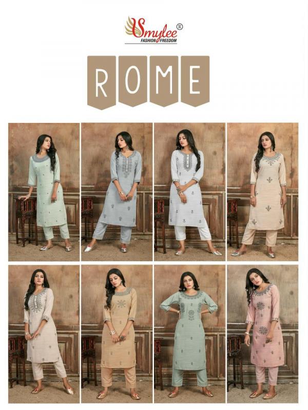 Smylee Rome Designer Rayon Embroidery Kurti With Pant Set